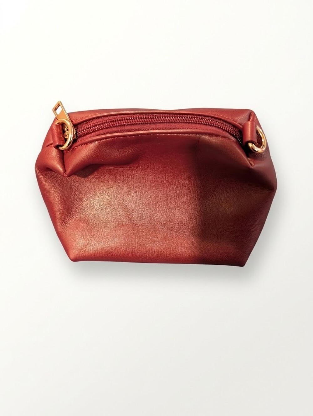 Anthropologie Burgundy Faux Leather Cosmetic Pouch with Gold Hardware